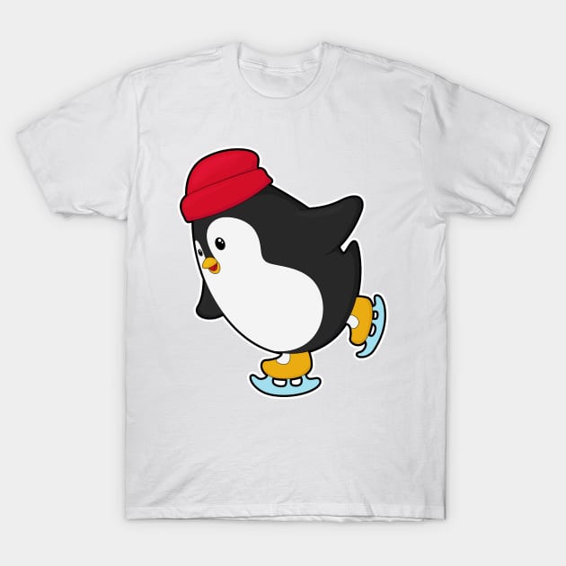 Penguin at Ice skating with Hat T-Shirt by Markus Schnabel